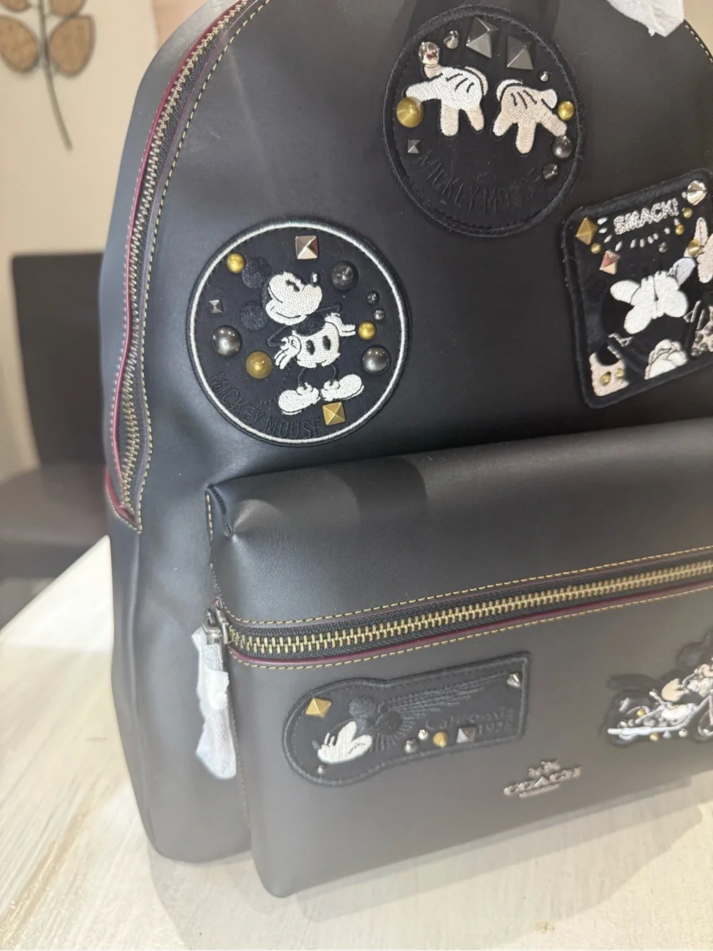 Coach Disney X Retired Black Leather Mickey Mouse Patch Backpack